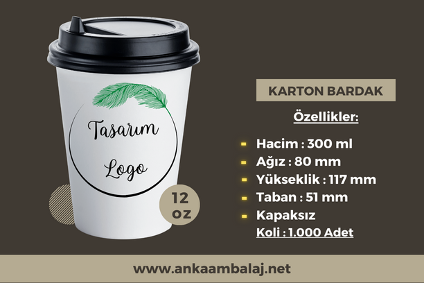 12 Oz Özel Baskılı Karton Bardak (1.000 Adet)