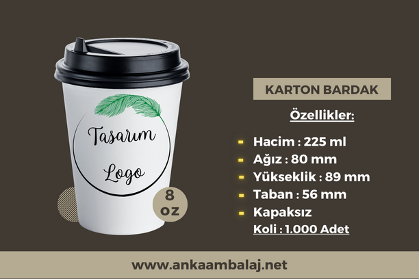 8 Oz Özel Baskılı Karton Bardak (1.000 Adet)